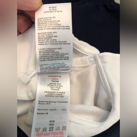 NWT! Jacadi Paris two piece white collared bodysuit & navy blue overall loungers - Picture 7 of 12